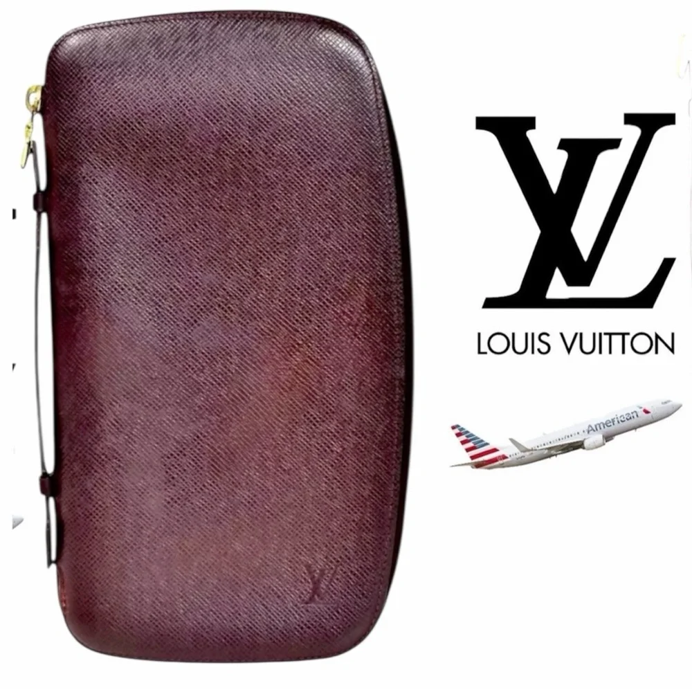 Louis Vuitton Atoll Taiga Large Travel Case Organizer Wallet Burgundy Gold LV